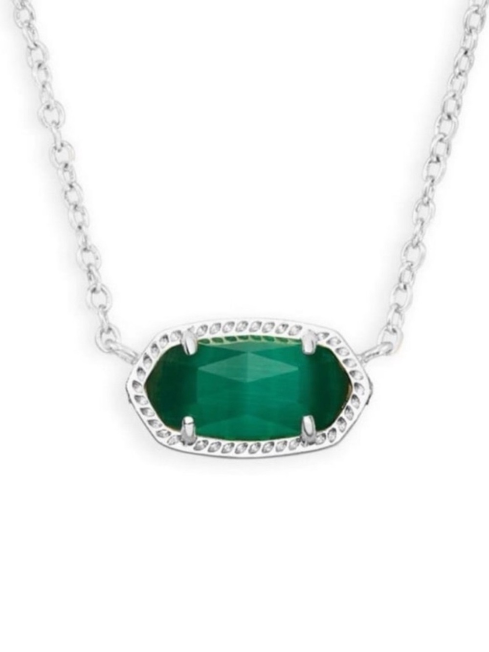 Kendra Scott Elisa Silver Emerald Cat's Eye Pendant Necklace